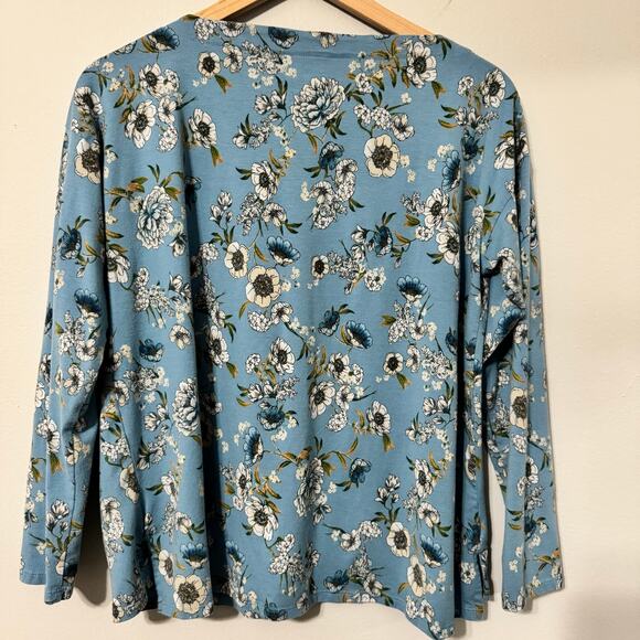 J. Jill Top Medium Petite Stretch Boat Neck Blue Floral Boho Bloomcore Casual - Picture 7 of 14